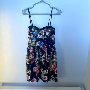 Black and floral strapless sundress